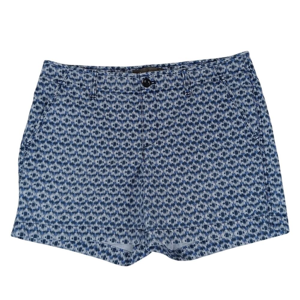 Eddie Bauer Shorts Chino Women 10 Blue Ikat Print Stretch Casual Summer